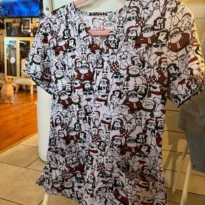 Penguin Print Short Sleeve Scrub Top